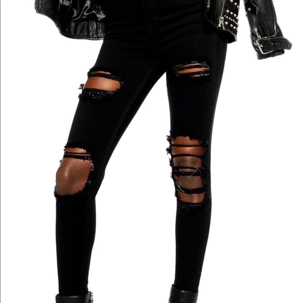 Like new Top Shop black high waisted ripped jeans